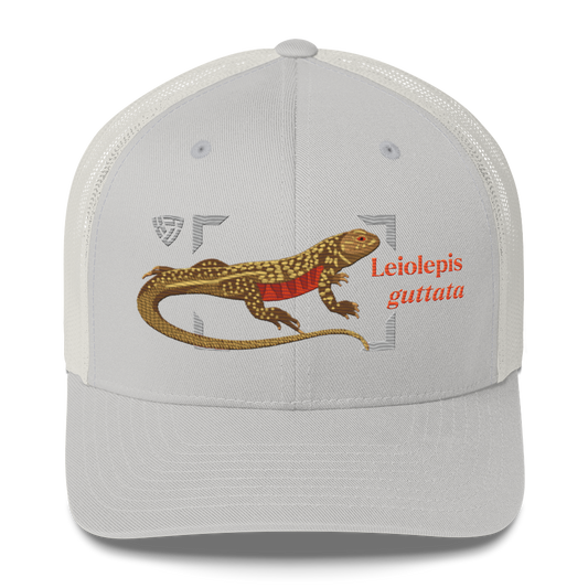 Giant Butterfly Lizard "Leiolepis guttata" Embroidered Silver Trucker Hat Front Mockup