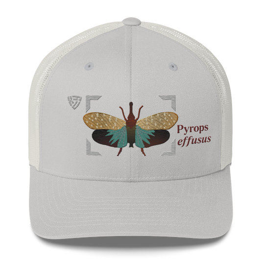 Lanternfly "Pyrops effusa" Embroidered Silver Trucker Hat Front Mockup