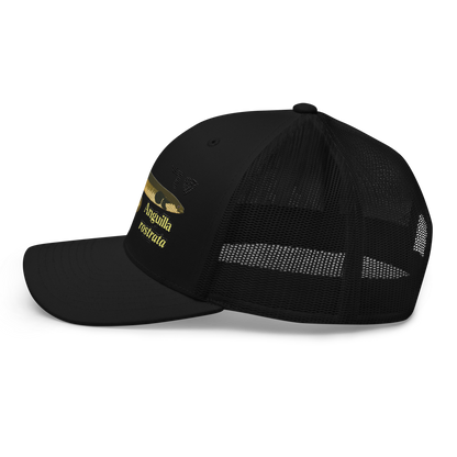American Eel "Anguilla rostrata" Embroidered Black Trucker Hat Left Mockup