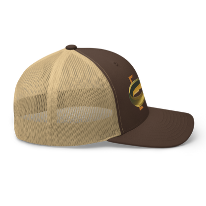 American Eel "Anguilla rostrata" Embroidered Brown & Khaki Trucker Hat Right Mockup