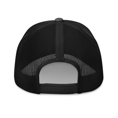 American Eel "Anguilla rostrata" Embroidered Charcoal Grey & Black Trucker Hat Back Mockup