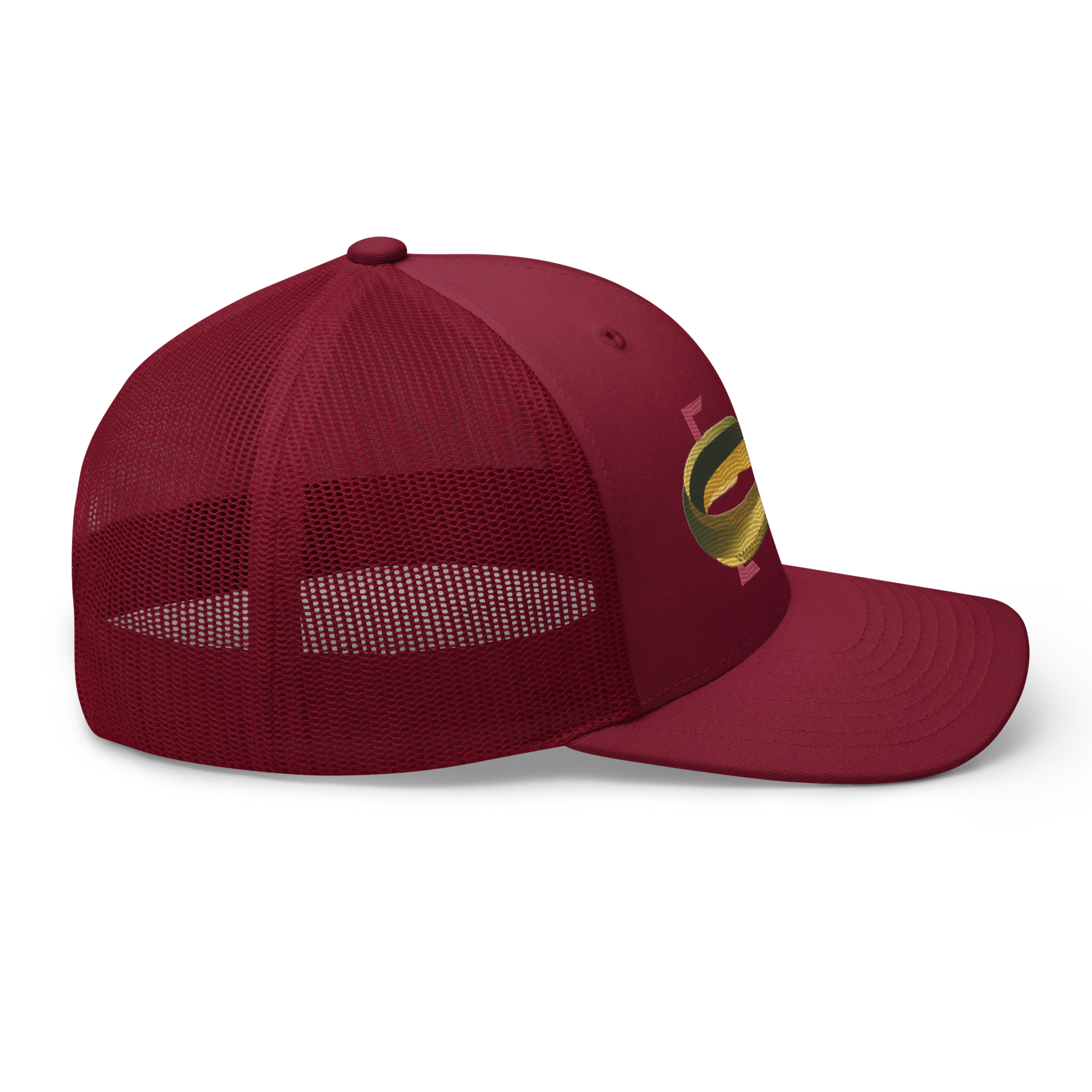 American Eel "Anguilla rostrata" Embroidered Cranberry Red Trucker Hat Right Mockup