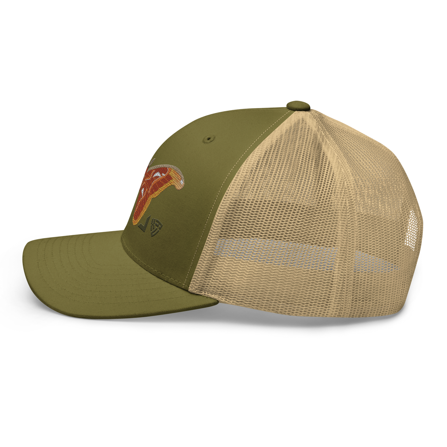 Atlas Moth "Attacus taprobanis" Embroidered Moss Green & Khaki Trucker Hat Left Mockup