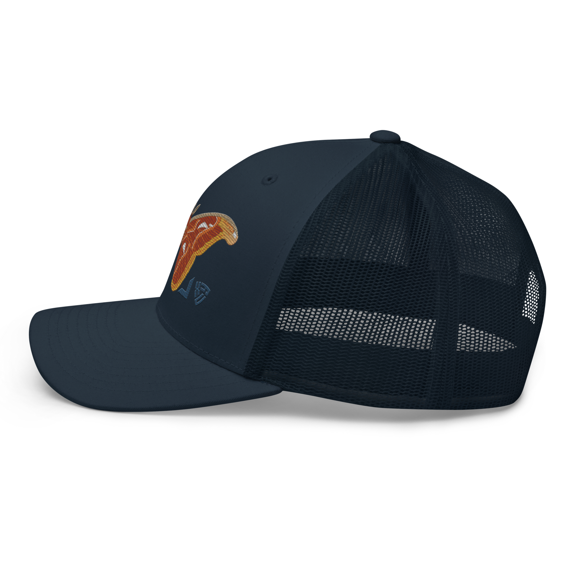 Atlas Moth "Attacus taprobanis" Embroidered Navy Blue Trucker Hat Left Mockup
