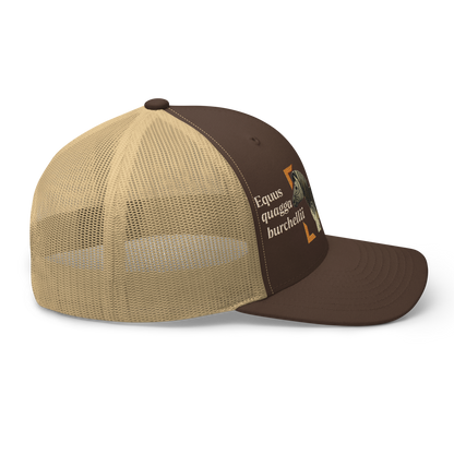 Bontequagga "Equua quagga burchellii" Embroidered Brown & Khaki Trucker Hat Right Mockup