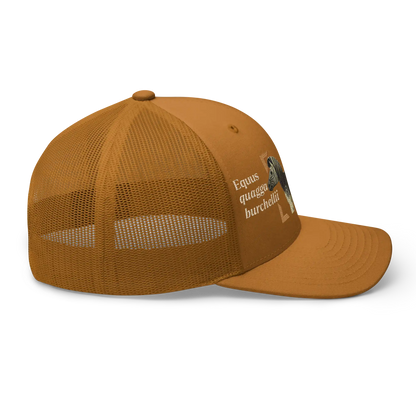 Bontequagga "Equua quagga burchellii" Embroidered Caramel Trucker Hat Right Mockup