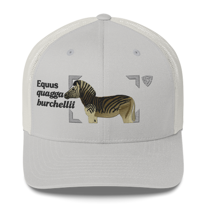 Bontequagga "Equua quagga burchellii" Embroidered Silver Trucker Hat Front Mockup