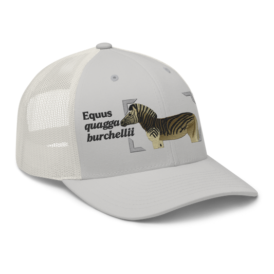 Bontequagga "Equua quagga burchellii" Embroidered Silver Trucker Hat Right Front Mockup