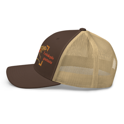 Giant Butterfly Lizard "Leiolepis guttata" Embroidered Brown & Khaki Trucker Hat Left Mockup
