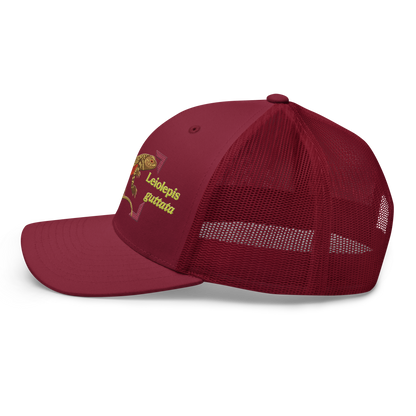 Giant Butterfly Lizard "Leiolepis guttata" Embroidered Cranberry Red Trucker Hat Left Mockup