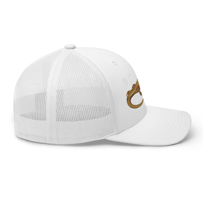 Giant Butterfly Lizard "Leiolepis guttata" Embroidered White Trucker Hat Right Mockup