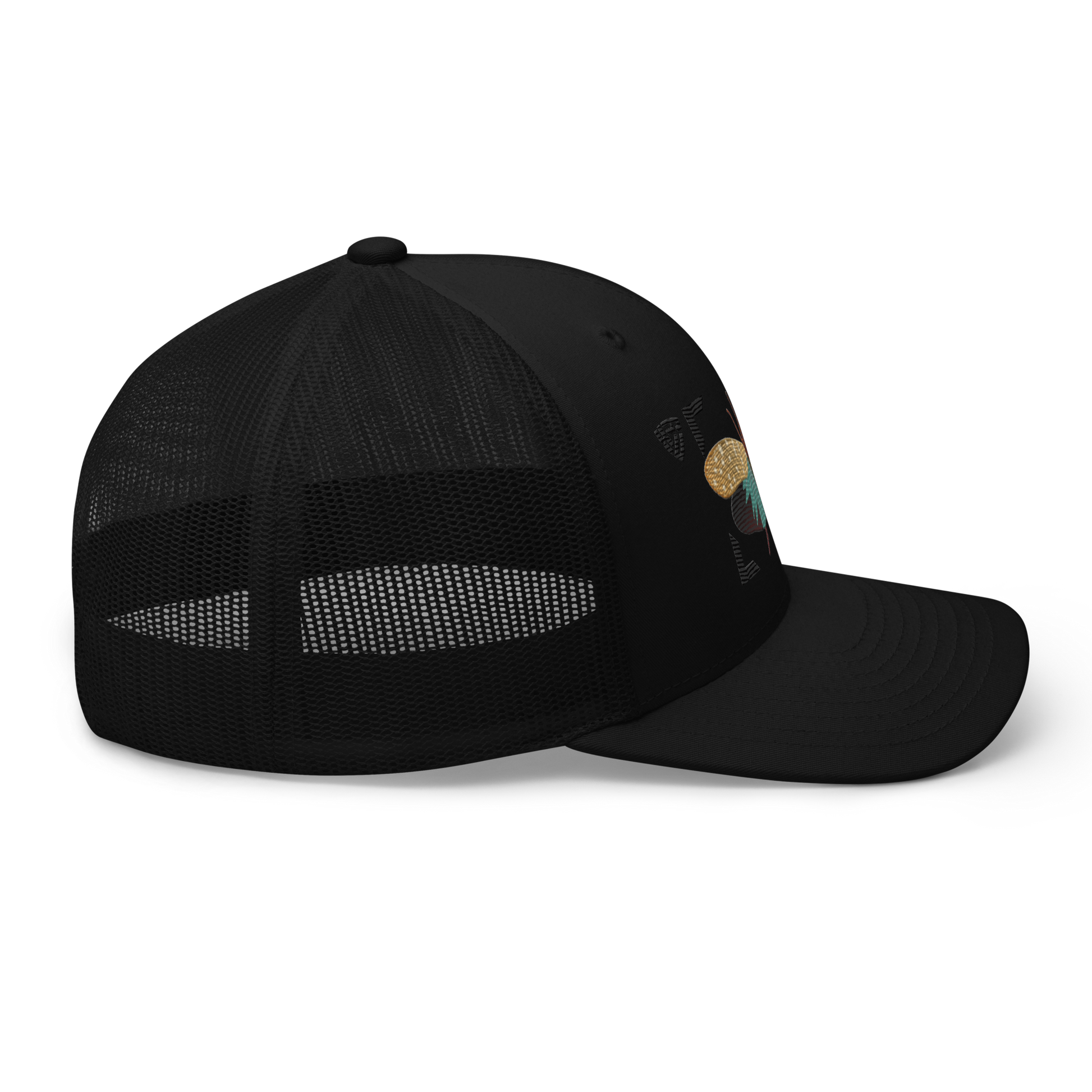 Lanternfly "Pyrops effusa" Embroidered Black Trucker Hat Right Mockup