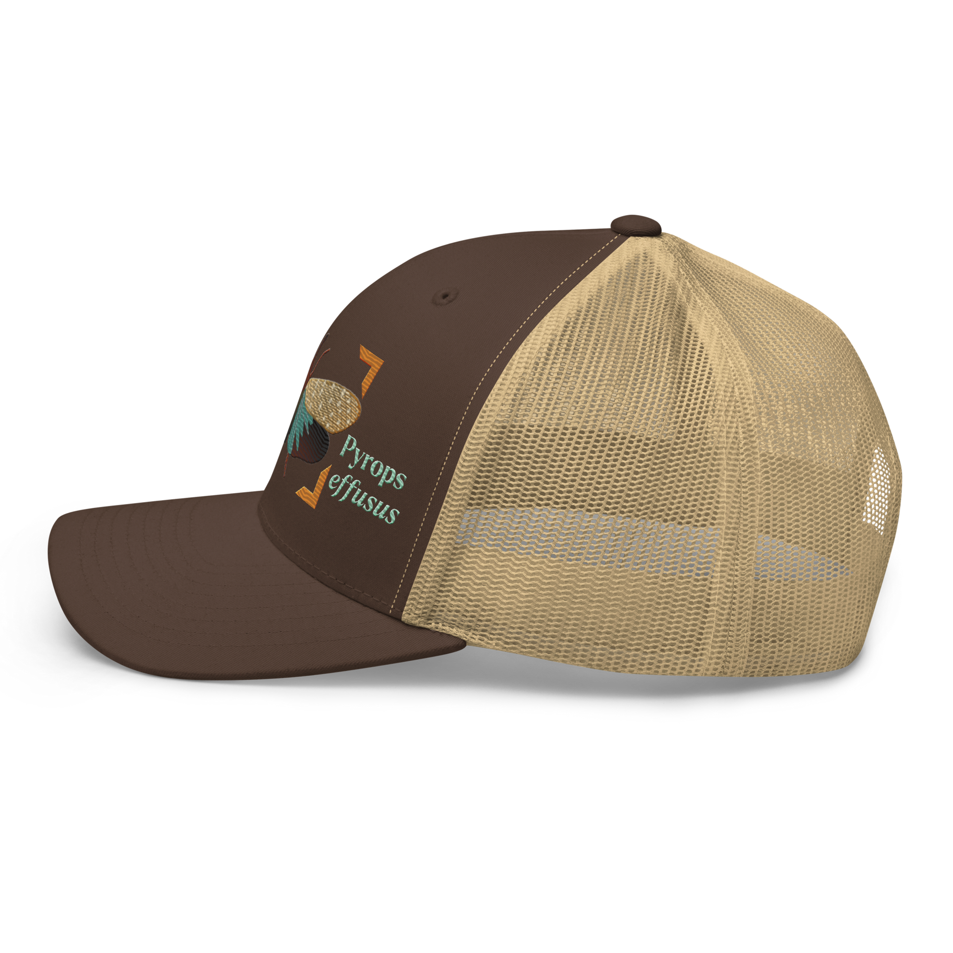 Lanternfly "Pyrops effusa" Embroidered Brown & Khaki Trucker Hat Left Mockup