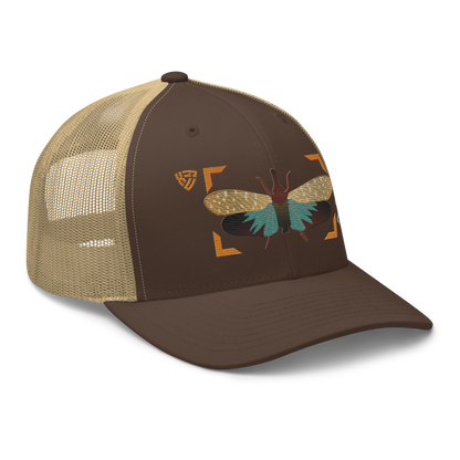 Lanternfly "Pyrops effusa" Embroidered Brown & Khaki Trucker Hat Right Front Mockup