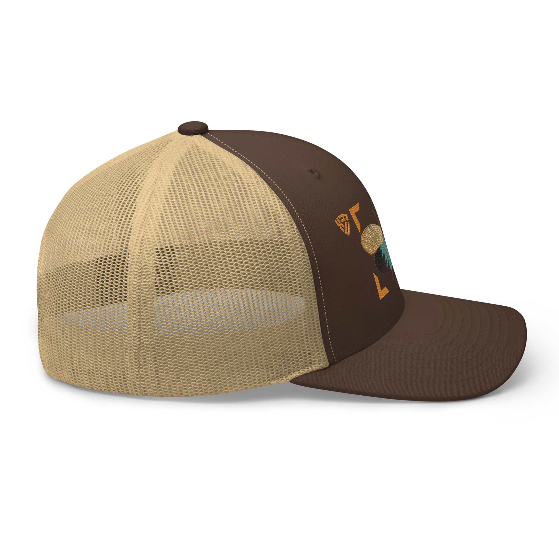Lanternfly "Pyrops effusa" Embroidered Brown & Khaki Trucker Hat Right Mockup