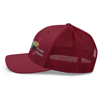 Lanternfly "Pyrops effusa" Embroidered Cranberry Red Trucker Hat Left Mockup
