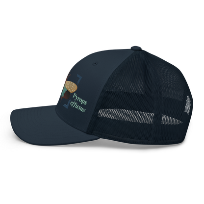 Lanternfly "Pyrops effusa" Embroidered Navy Blue Trucker Hat Left Mockup
