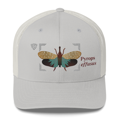 Lanternfly "Pyrops effusa" Embroidered Silver Trucker Hat Front Mockup