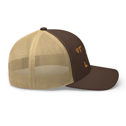 Wasp Spider "Argiope bruennichi" Embroidered Brown & Khaki Trucker Hat Right Mockup