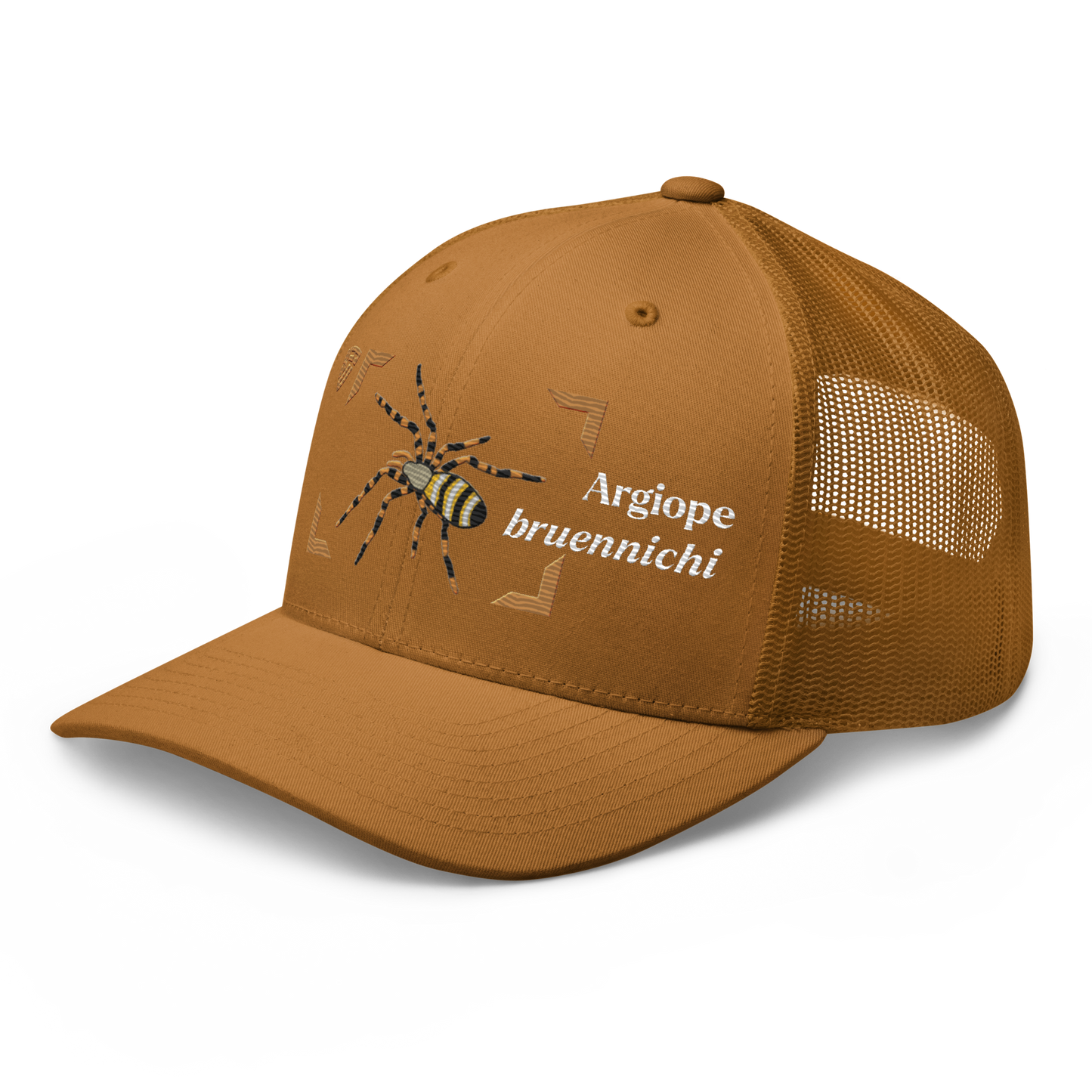 Wasp Spider "Argiope bruennichi" Embroidered Caramel Trucker Hat Left Front View