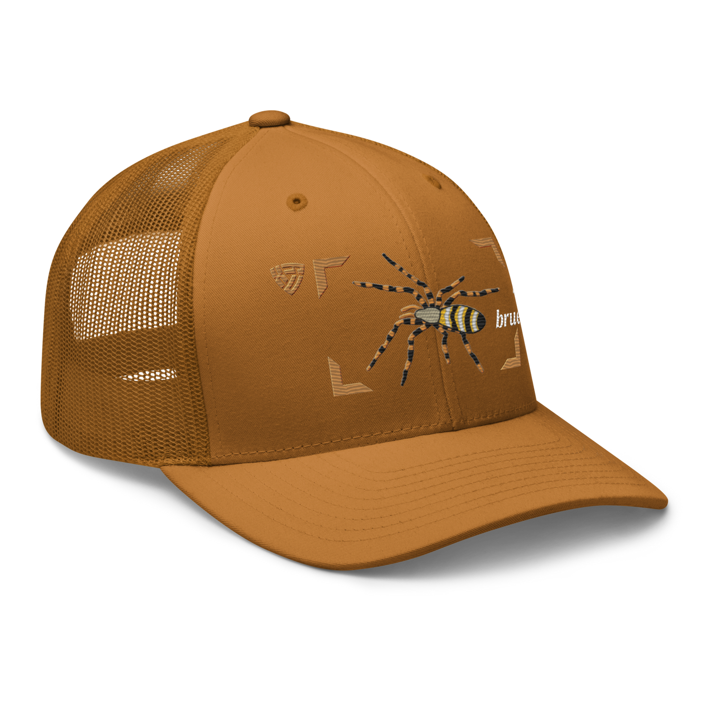 Wasp Spider "Argiope bruennichi" Embroidered Caramel Trucker Hat Right Front View