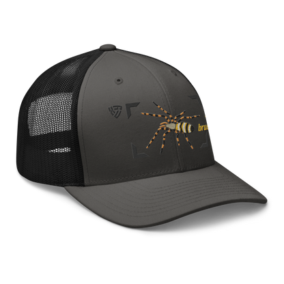 Wasp Spider "Argiope bruennichi" Embroidered Charcoal Grey & Black Trucker Hat Right Front View