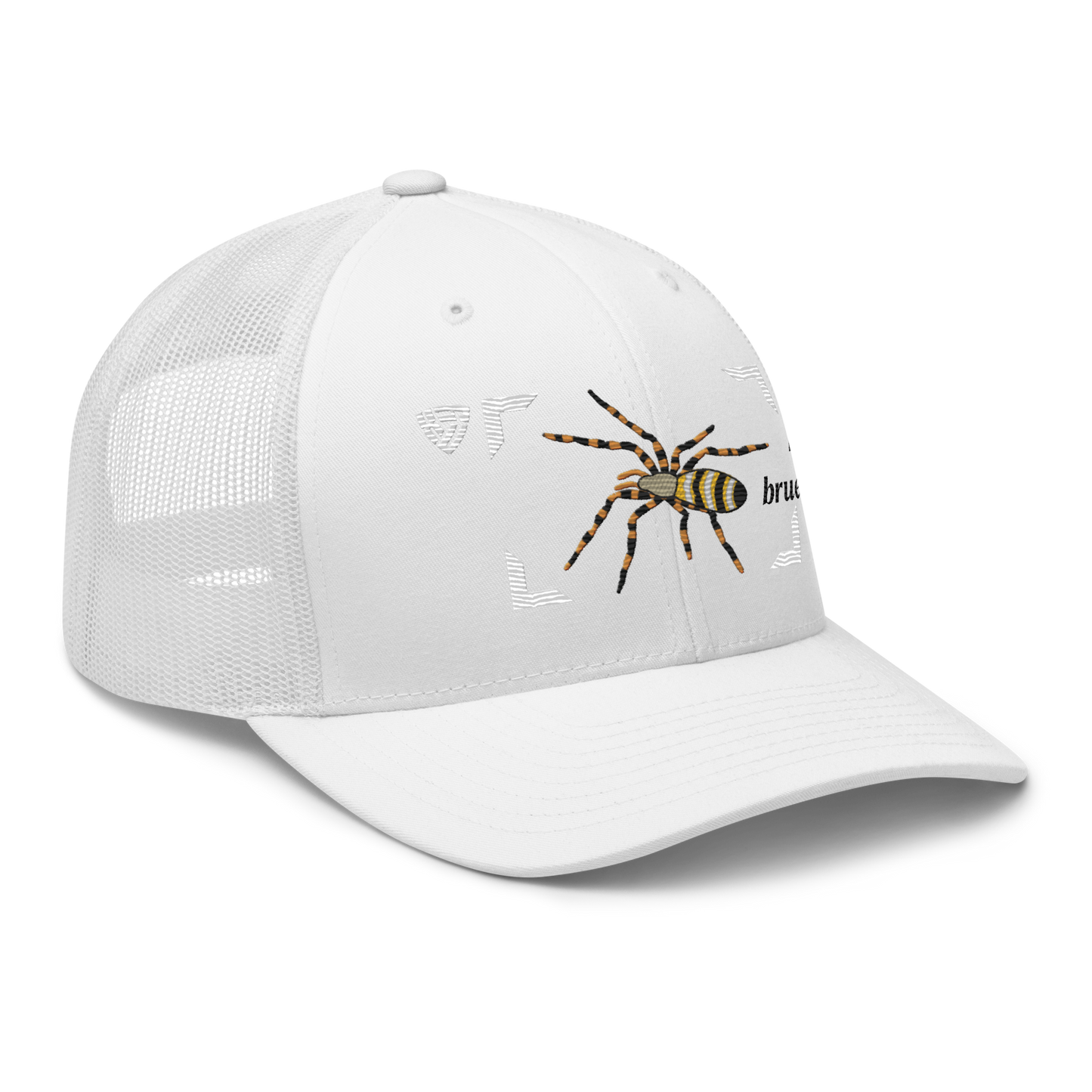Wasp Spider "Argiope bruennichi" Embroidered Charcoal White Trucker Hat Right Front View