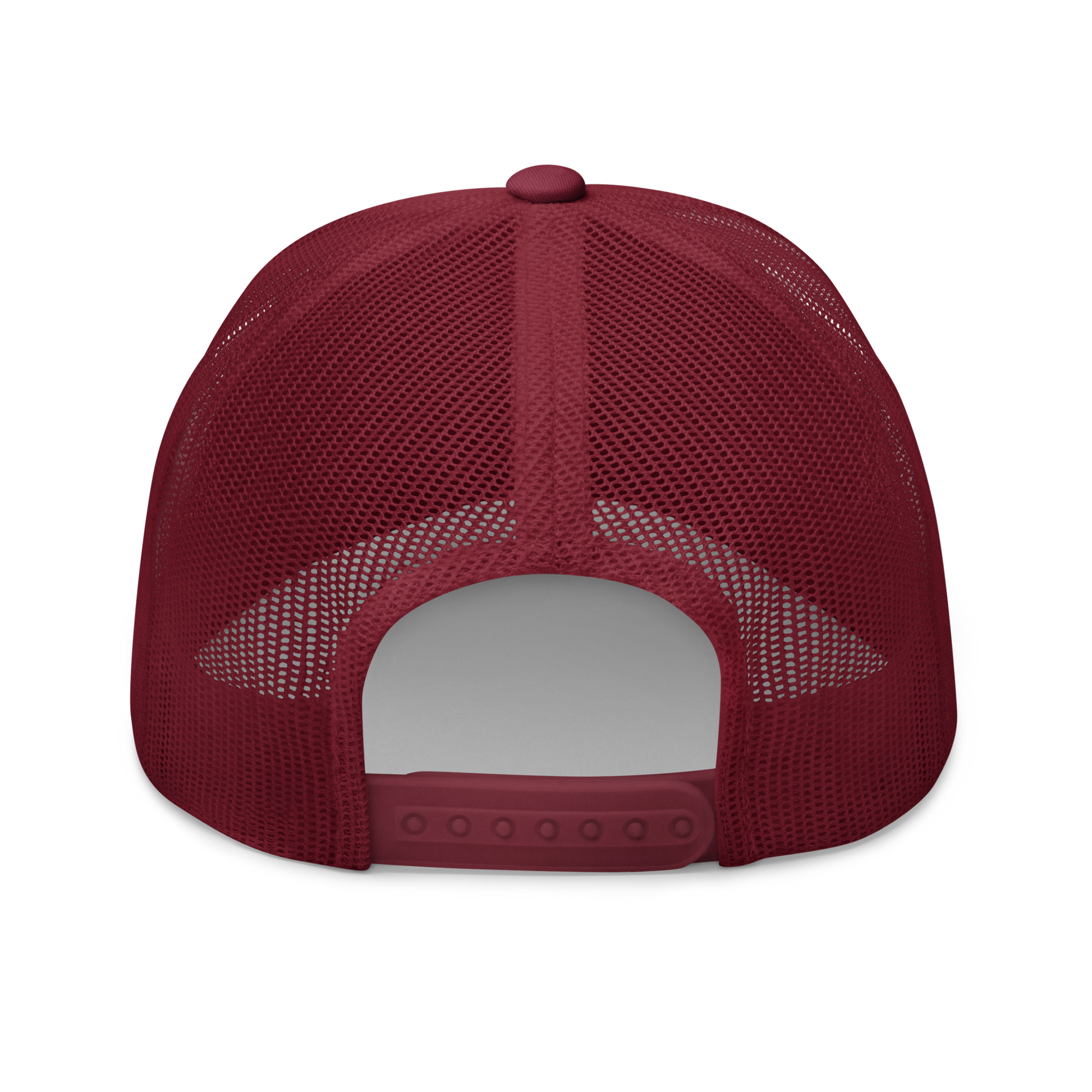 Wasp Spider "Argiope bruennichi" Embroidered Cranberry Red Trucker Hat Back Mockup
