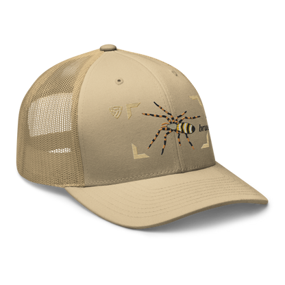 Wasp Spider "Argiope bruennichi" Embroidered Khaki Trucker Hat Right Front Mockup