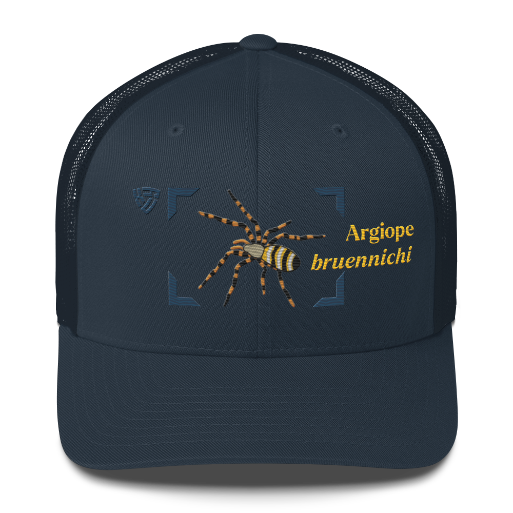 Wasp Spider "Argiope bruennichi" Embroidered Navy Blue Trucker Hat Front Mockup