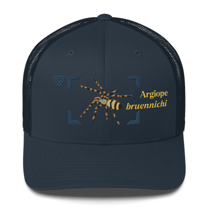 Wasp Spider "Argiope bruennichi" Embroidered Navy Blue Trucker Hat Front Mockup